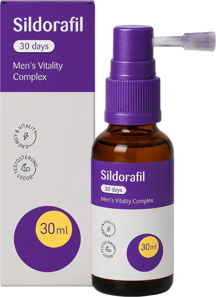 Sildorafil miesten vitaalisuussuihku suuhun, 30 ml pullo ja pakkaus